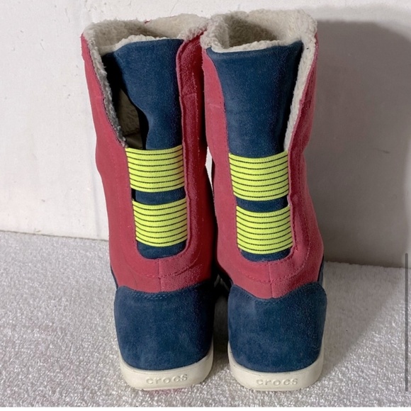 Crocs Red Navy Adela Fold Over Fuzz Bootie 7 - Picture 7 of 16